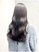 髪質改善ハイライトブルーブラック白髪染めロング