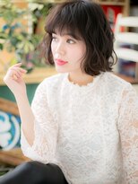 カバーヘア ブリス 戸田公園西口店(COVER HAIR bliss)&nbsp;くせ毛風アッシュブラック小顔外ハネボブh戸田公園20代30代40代