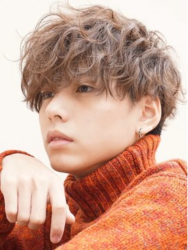 アズ ワン(AS ONE) 波巻きパーマツイストスパイラルパーマツーブロックメンズ黒髪