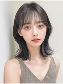 切りっぱなし外ハネミディアム×黒髪くびれボブ20代30代◎p上尾