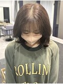 ベビーピンクぱっつん前髪ボブパーマホワイトピンク都島