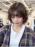 パーマ/小顔ボブ/チャコールグレー/ココアグレー/黒髪
