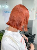 ダブルカラーピンクベージュオレンジカラーブリーチミニボブ