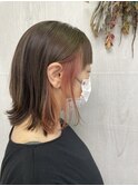 ぱつっとボブ無造作ミディアム☆ベージュインナーカラー