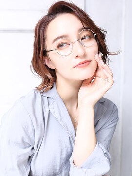 クラッチムク 博多口(CLUTCH muk.) 大人可愛い小顔美髪ツヤ髪チェリーブラウンカールボブA1