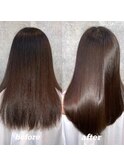 髪質改善トリートメントで叶う美髪ストレート　艶髪　前髪　