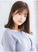 薄め前髪/グレージュカラー/切りっぱなしミディ