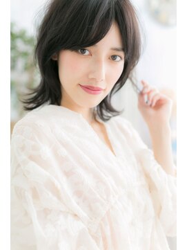 ミック ヘアアンドメイク アップ 駒込店(miq Hair&Make up) 外ハネ黒髪大人ミディアムウルフ