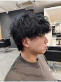 マッシュウルフ波巻きツイストスパイラルパーマメンズショート