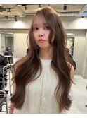 韓国ヘアグレージュカラーブリーチ無し髪質改善イヤリングカラー