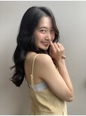 黒髪艶々ウェーブ