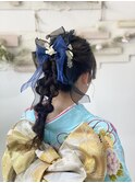お振袖で結婚式お呼ばれポニーテールアレンジ
