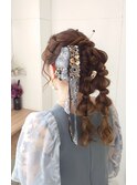 ポニーテール×インド刺繍リボン