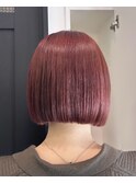ボブ×ブリーチなしダブルカラー×酸性ストレート×ワインレッド