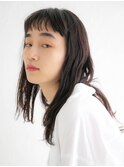三軒茶屋_レディース_セミロング_ショートバング_ブラック_小顔