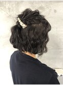 岡田≫結婚式ボブヘアセットハーフアップ