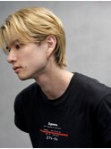 フェザーカットセンターパートダウンパーマブリーチカラー