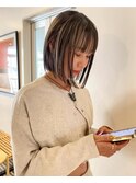 デザインカラーコントラストハイライト切りっぱなしボブ