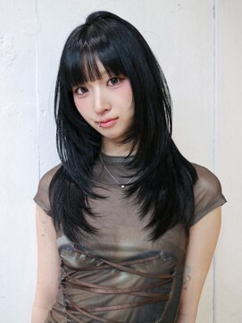 ロング前髪カット韓国ヘア顔周りレイヤー_F1028