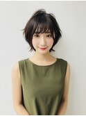 黒髪小顔パーマグレージュ