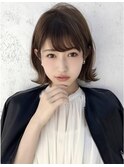 小顔ヘア　ヌーディーカラー　韓国ボブ　切りっぱなしボブ