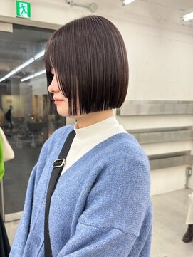 ノク 渋谷(nok) ぱつっとボブステップカット_グレーベージュレイヤーロング黒髪