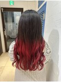 人気グラデーションカラーレッドエアリーロング卵型池袋