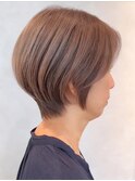 青山白髪ぼかしハイライトウルフショートボブグレージュ40代50代