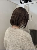 オリーブアッシュラインボブエンドカラー切りっぱなしミディアム