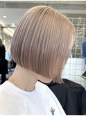 原宿韓国顔まわりミルクティーベージュミルクティーカラーボブ