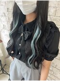 ライトブルーエクステ学割U24池袋インナーカラーイヤリング9107
