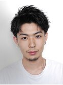 ソフトツイストパーマツーブロック刈り上げショートアップバング