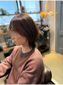 ミディアムレイヤー　髪質改善　20代30代　ミルクブラウン