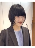 レイヤーショート/ハッシュボブ/グレーブラウン/顔周り/原宿0327