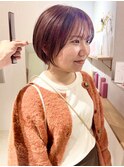 *滝田*小顔ショート似合わせカットピンクベージュケアブリーチ
