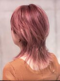 白髪ぼかし　１４トーンくすみピンク　レイヤーウルフ
