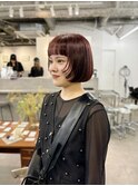 ブリーチ無し★マッシュボブ×レッドカラー