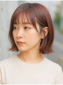 オレンジブラウン外ハネウェーブ暖色カラーお洒落ボブ