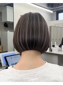 王子ボブ白髪ぼかしハイライトショートボブレイヤー20代30代40代