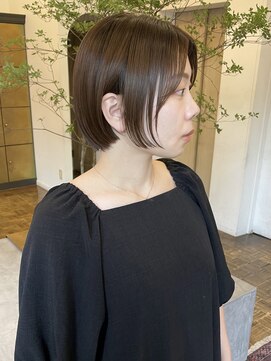 ヘアーアイスカルテット(HAIR ICI QUARTET) 前髪あり◎丸みショートボブ×オリーブアッシュ 大人可愛い