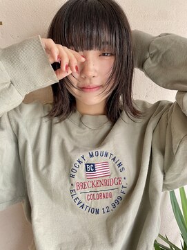 ルル 表参道(lulu.) ★切りっぱなしボブ フルバング ダークアッシュ外ハネボブ【Riku