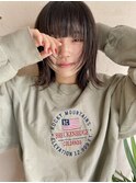 ★切りっぱなしボブ フルバング ダークアッシュ外ハネボブ【Riku