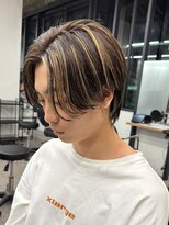 エルマーク 心斎橋(L-MARK)&nbsp;ハイライトツイストパーマアップバング短髪メッシュ