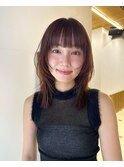 レイヤーミディアムフェイスレイヤーピンクブラウン前髪あり