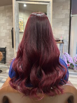 ハコ(H.A.Co) 細いハイライトを沢山入れたレッド系カラーです。