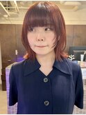 △ブリーチなしチェリーレッド暖色系カラーウルフカット