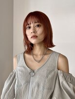 ウッド(uood) 【uood】コーラルオレンジ×ボブウルフ ミディアムウルフ