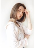 20代30代40代 ショートパーマ ぱっつんボブ オレンジブラウン