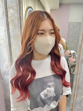 ガルボヘアー 名古屋栄店(garbo hair) #プルエクステ#オレンジ#レッド#グラデーションカラー#名古屋