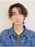 メンズパーマ ウルフ センターパート パーマ  ウェットヘア